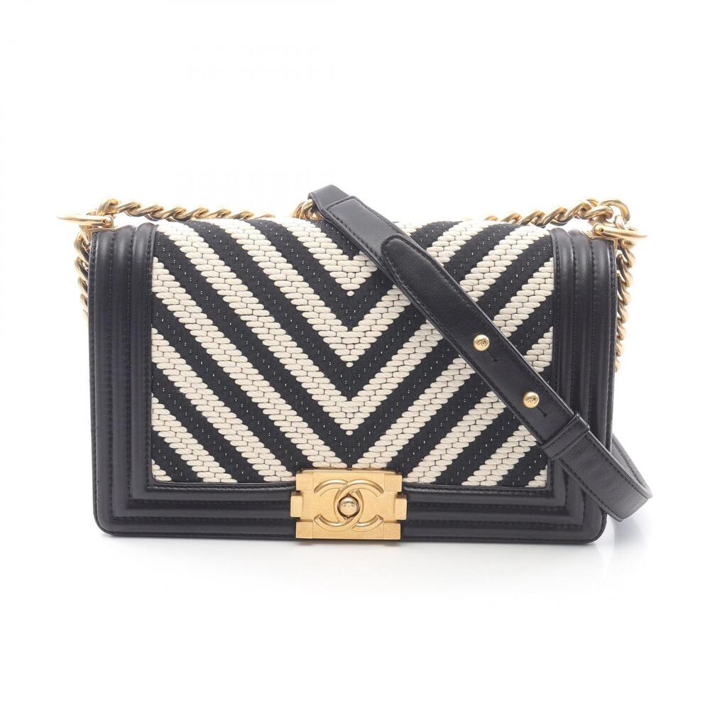 Chanel Boy Shoulder Bag Leather Black White